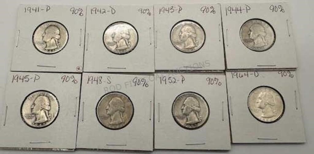 8 - 90% Silver Quarters 1941-1964