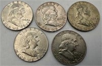 5 - Ben Franklin 1/2 Dollars 1958-1963