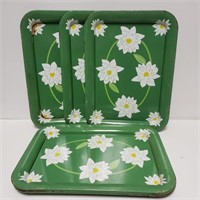 (6) Green Floral Metal Trays, 17.5x13"