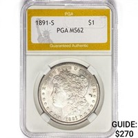 1891-S Morgan Silver Dollar PGA MS62