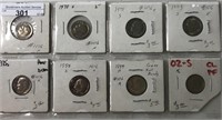 1969-S-2002-S Proof Roosevelt Dimes (10) Coins