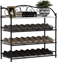 4-Tier Black Shoe Rack  Metal for Entryway  Closet