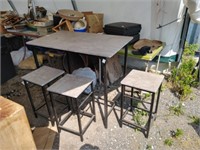 Metal Frammed Faux Granite Table With 3 Stools