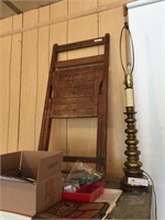 Brass Lamp, Wooden Folding Chair and Houseware