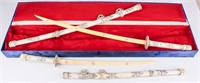 2 Bone Samurai Swords Carved w/ Box