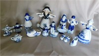 Blue Delft: 8 figurines, tallest is 5" - 2 shoes