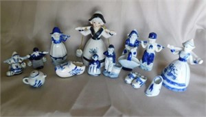 Blue Delft: 8 figurines, tallest is 5" - 2 shoes