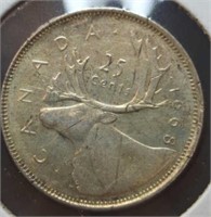 Silver 1968 Canadian quarter