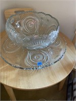 Vintage Glass Punch Bowl with  Tray and Cups