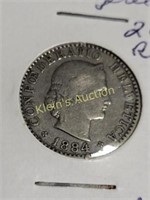 1884 B Switzerland 20 Rappen Coin Vf