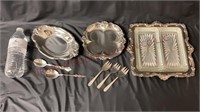 Silver Plate Mint Bowls, Pickle Dish & Utensils