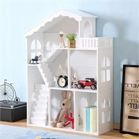 Wooden Dollhouse Bookcase Kids Bookshelf 3 Tier