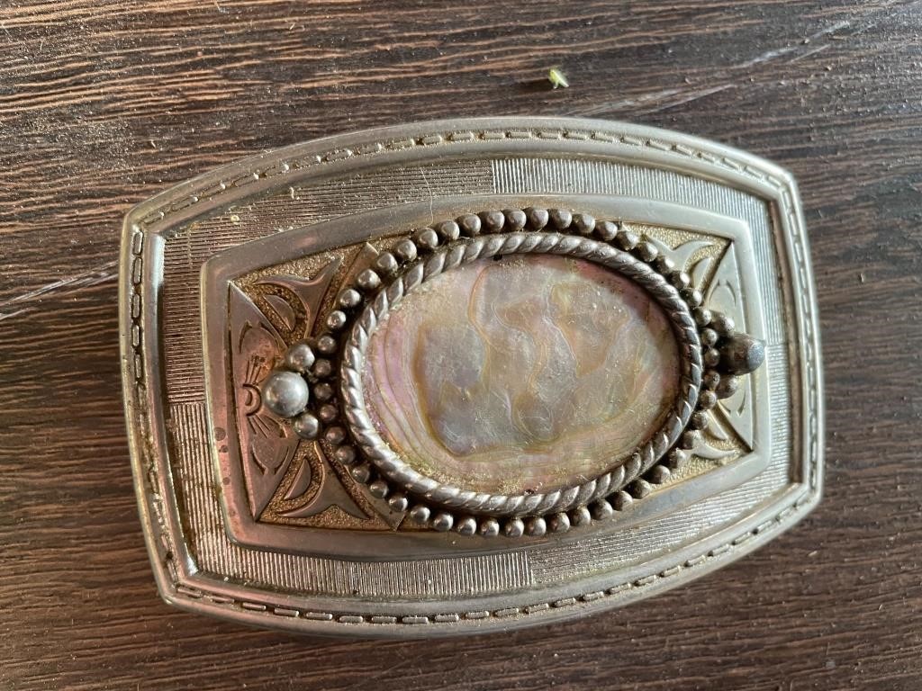 Vintage Silvertone & Abalone Belt Buckle