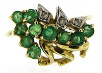 14kt Gold Vintage Genuine Emerald & Diamond Ring