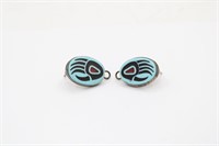 Sterling Native American Bear Claw Inlay Earrings
