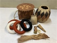 Native Am. Hand woven baskets, papoose ,  purse,