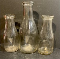 Three Vintage Milk Bottles