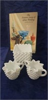 (3) Fenton Hobnail Milk Glass Pieces & (1) book