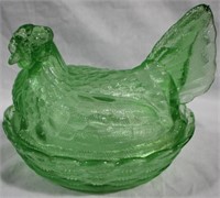Large Green Glass Hen on Nest 8x7x6.5