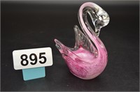 4" glass swan with pink and clear glass
