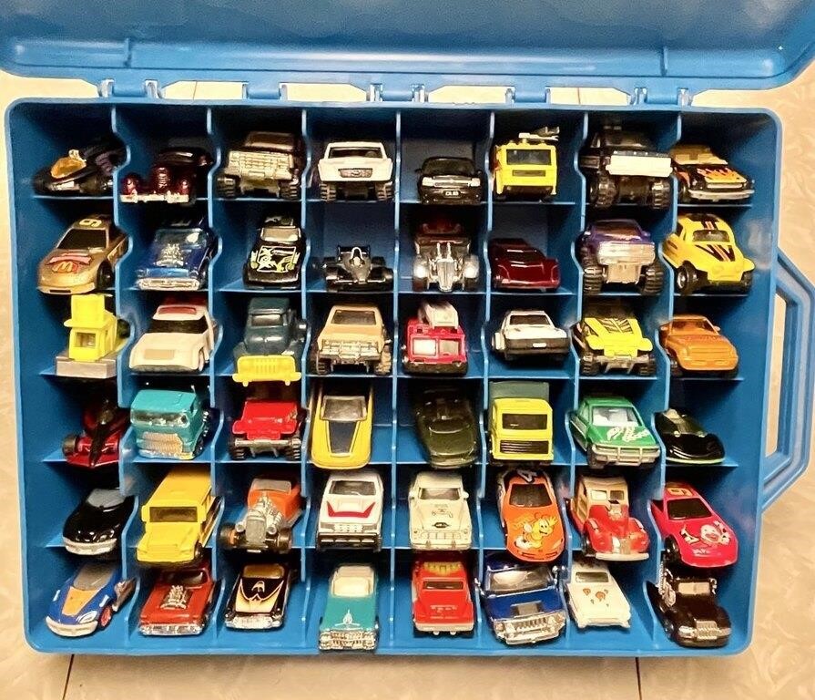 48 diecast cars in Hot Wheels carry case