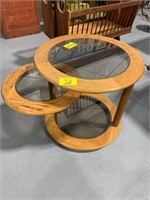 VERY COOL SWIVEL WOOD & SMOKED GLASS 3-TIER END