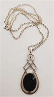 (JL) Sterling Silver Onyx Necklace (18" long)