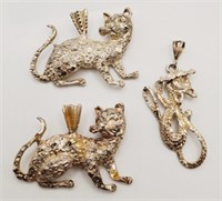 (JL) Silvertone Cat Brooches  (1-1/4" to 2-1/4"