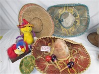 Vintage Mexican Sombreros - Toy Talking Parrot