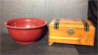Vintage cedar box and pottery bowl