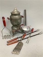 Antique Percolator and Kitchen Utensils