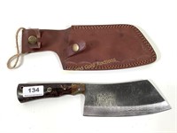 Handmade Damascus cleaver knife with sheath