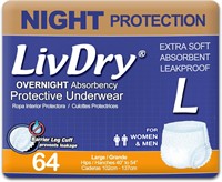 LivDry Overnight Underwear Large  64ct