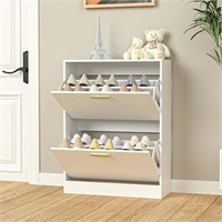 NOVAMAISON Shoe Cabinet 2 Flip Drawers  White.