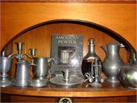Large Lot of Pewter including Decanters, Candle