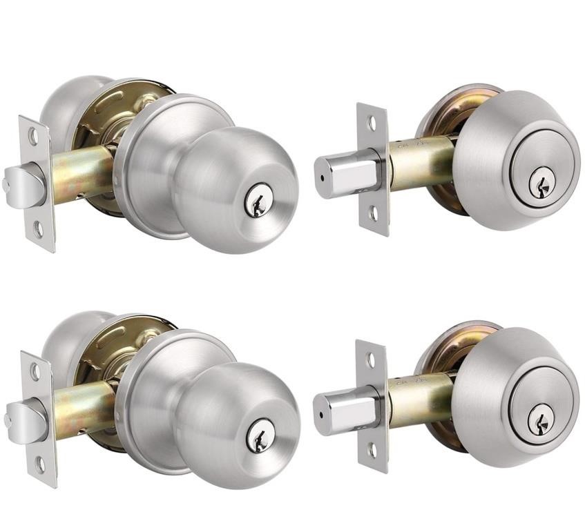 2 Sets Entry Knob and Double Cylinder Deadbolt