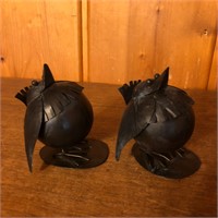 Pair of Metal Bird Bobble Head Figures Sculptures