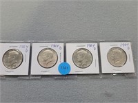 4 Kennedy half dollars; all 1964d.  Buyer must con