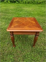 Modern ornate square wood end table, 26x26x24.25