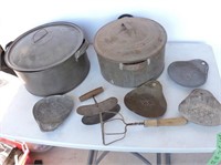 Antique Tin Cookware, Strainers, Etc