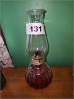 15" TALL RED GLASS BASE OIL LAMP