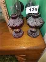 2 X'S BID 9" MATCHING RED OIL LAMPS