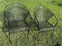 Pair of Black Wrought Iron Arm Chairs