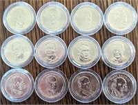 12 Uncirculated US Presidential Dollar coins. In