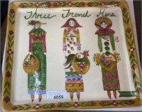 Hand Painted Italian Large Tray-Three French Hens
