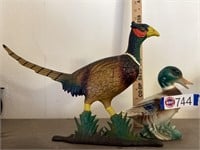 2 birds, 1 ceramic duck, 1 cast iron pheasant