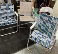 THREE LAWN CHAIRS PADDED FOLDING CHAIR