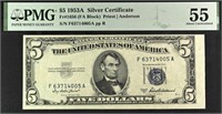 USA $5 1953A Silver Certificate PMG 55,Erorr.U5DS