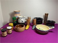 Mexican Pottery Bowl & Vase, S & P Shakers ++