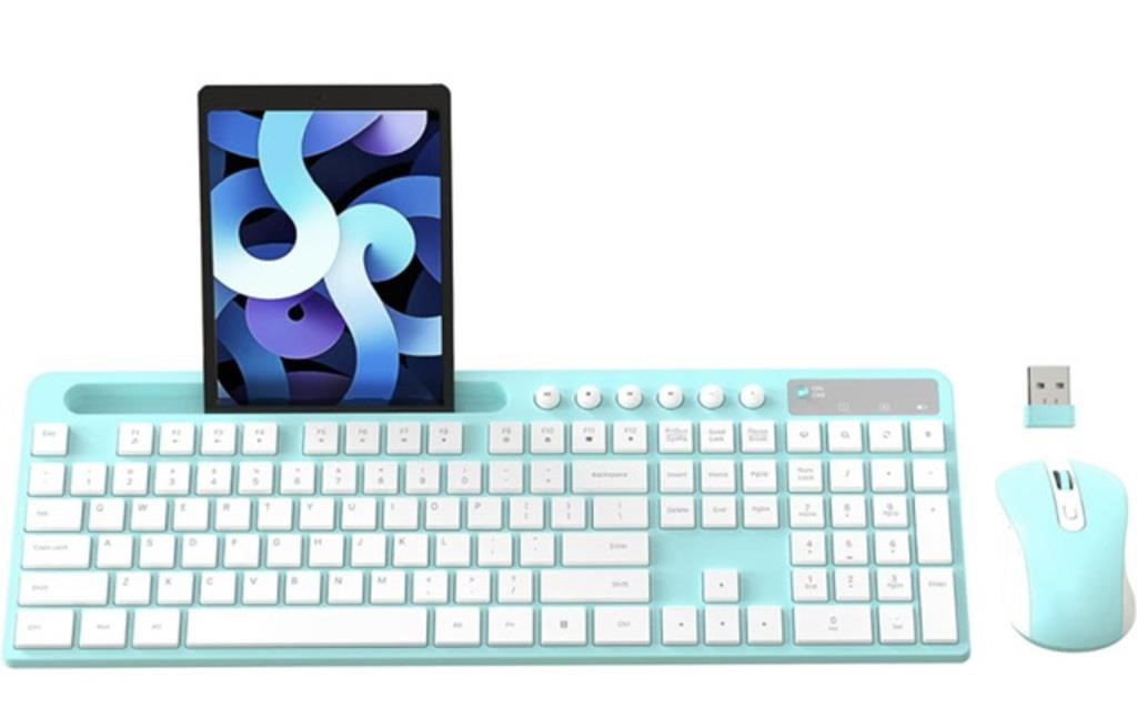 Blue wireless keyboard and mouse
